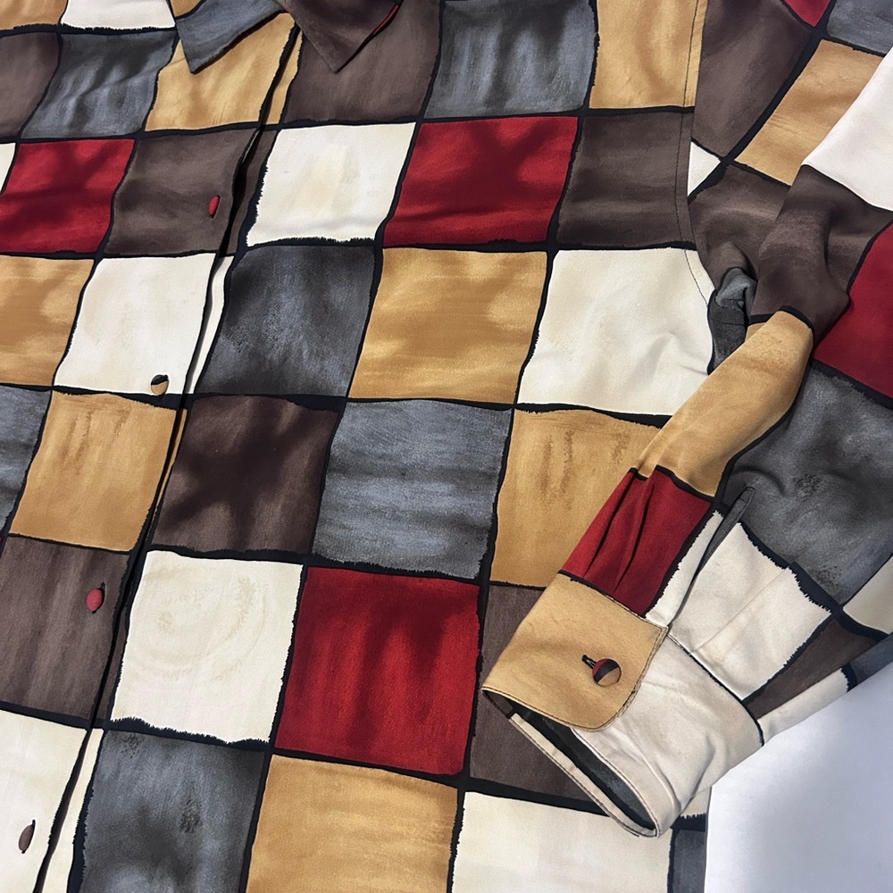 Vintage Patchwork Checkered Pattern Women's Blouse - image 2